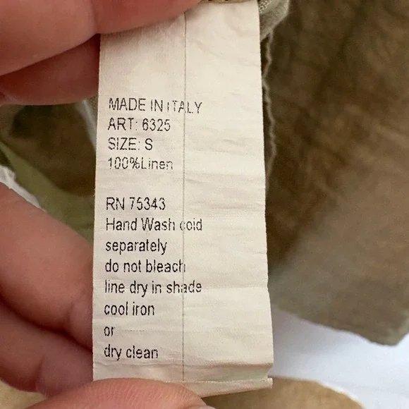 Elena Baldi Made in Italy Linen‎ Tunic Dress Shirt Khaki Green Size S Vacation - Picture 8 of 9